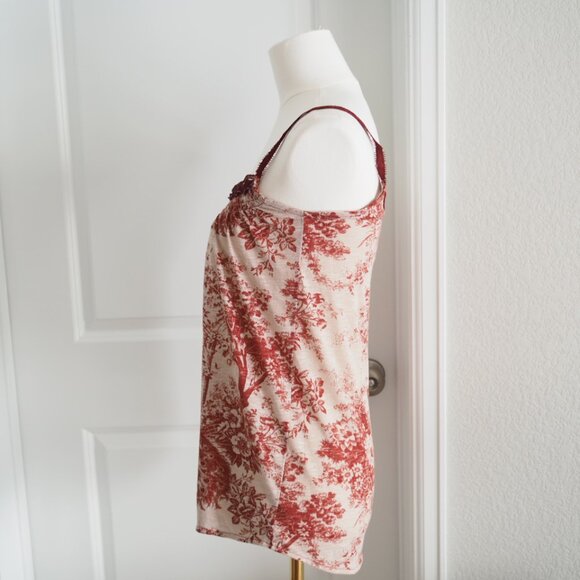 Rare! Kimchi & Blue Red and Cream Camisole With Peacock Toile Print Sz XS - Picture 9 of 15
